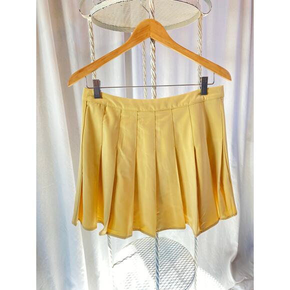 Urban Daizy Skirt Pleated Mini Buttercup Yellow Zipper Back Polyester Size L - Picture 1 of 6